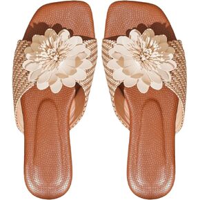 Gorglitter Women's Flower Briaded Flated Sandals Boho Raffia Sandals Beach Open Open Open on Sundals Sandals in Kuwait