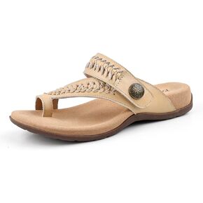 Women Comfort Adjustable Leather Flip Flop Sandals with Arch Support