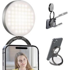 Magnetic Selfie Light, Portable Fold Selfie Light for iPhone, with Phone Mount Function, Light for Phone/iPad/iPhone/Camera, Fill-in Light for Photography/TikTok/Vlog/Video/Makeup/Conference (Gray)