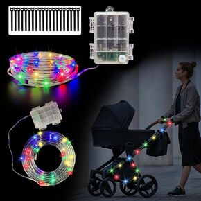 19.6FT Stroller Lights, 2 Rolls x 9.8FT Baby Stroller Lights for Walking at Night, Walking Light for Strollers Battery Powered Strip LED Lights with 20pcs Cable Ties for Stroller Accessories