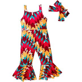 Toddler Baby Girl Boho Outfit Halter Sleeveless Romper Overalls Jumpsuit Bell Bottoms One Piece Summer Clothes