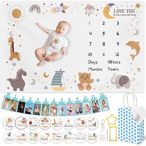 Monthly Milestone Blanket for Baby Ultra Soft Plush Photo Calendar Monthly Growth Chart, 60"x40" Newborn Month Blanket for Baby Pictures Perfect for Baby's First Year Growth Chart