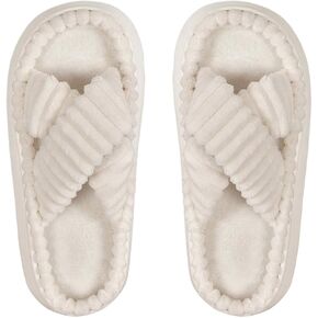 Oyoangle Women's Fuzzy Cross Platform Slippers Plush Slippers Open Open On Slide Slippers House أحذية داخلية in Kuwait
