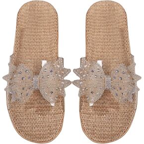 GORGLITTER Women's Clear Sandals Rhinestone Bow Sandals Open Toe Slip on Slides