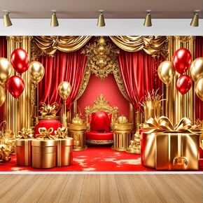Red Royal Chair Backdrop for Wedding Ceremony Birthday Party Decorations, Birthday Queen Backdrop with Crown Flowers and High Heels Background, Elegant Party Banner for Women Girls 10x6.5ft