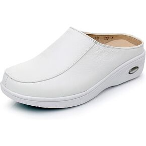 Women's Genuine Leather Slip-On Platform Sneaker Mules Comfortable Round Toe Breathable Cutout Soft Bottom Non-Slip Walking Shoes for Sports Workout Hiking