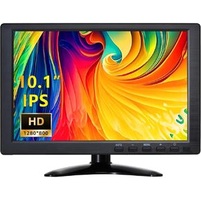 CCTV Monitor, 10.1 Inch Small Monitor 1280 * 800 IPS Portable Monitor with Stand Built-in Speakers Housing Screen Remote Control DMI/VGA/BNC/USB Input for Security Camera Xbox PC