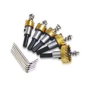 5 Pcs Drill Bit Set, 16mm/ 18.5mm/ 20mm/ 25m/ 30mm MM HSS Carbide Tip Hole Saw Tooth Cutter Drill Bit, Hole Saw Kit, Stainless High Speed Steel Metal Alloy Tool