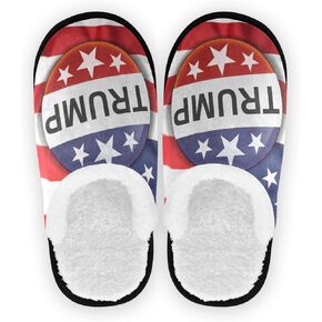 CHIFIGNO Trump Slippers for Women's Warm Memory Foam Anti-Slip House Shoes Comfortable Plush Slippers Home Bedroom Medium Size 5 to 8