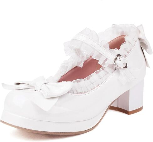 Kawaii Mid Block Heel Mary Janes Platform Rockabilly Shoes Patent Chunky Heels Pumps Sweet Cute with Bow in Saudi Arabia