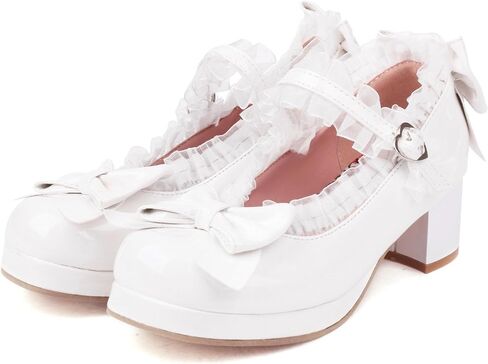 Kawaii Mid Block Heel Mary Janes Platform Rockabilly Shoes Patent Chunky Heels Pumps Sweet Cute with Bow in Saudi Arabia