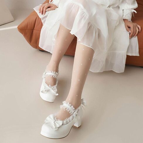 Kawaii Mid Block Heel Mary Janes Platform Rockabilly Shoes Patent Chunky Heels Pumps Sweet Cute with Bow in Saudi Arabia