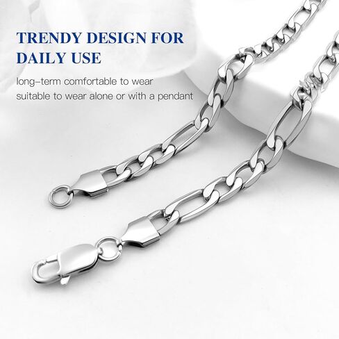 Stainless Steel Figaro Chain Necklace for Men Women, Real Gold/Black Plated Chains, 4/6/7/9mm width,18"-30" Length Jewelry Gift, Send Gift Box in Kuwait