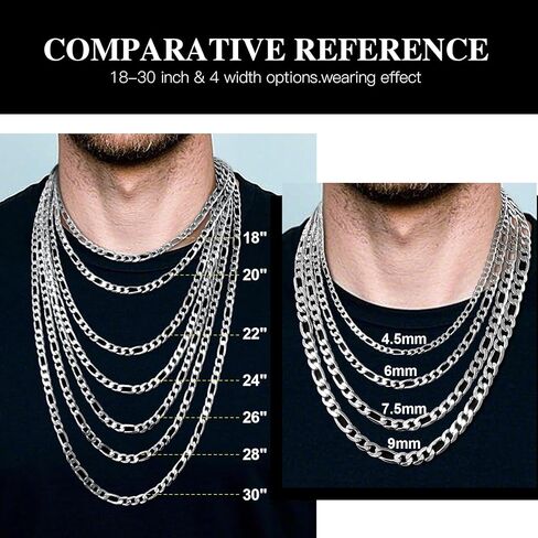 Stainless Steel Figaro Chain Necklace for Men Women, Real Gold/Black Plated Chains, 4/6/7/9mm width,18"-30" Length Jewelry Gift, Send Gift Box in Kuwait