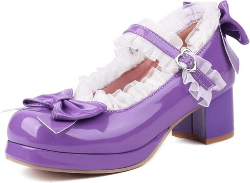 Kawaii Mid Block Heel Mary Janes Platform Rockabilly Shoes Patent Chunky Heels Pumps Sweet Cute with Bow in Saudi Arabia