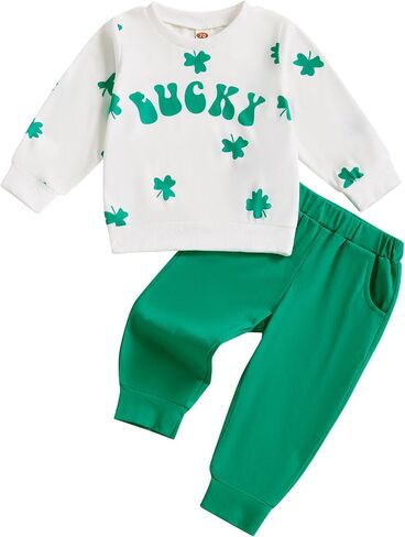 St.Patricks Day Baby Boy Outfit Long Sleeve Lucky Charm Sweatshirt Green Pants Cute Shamrock Fall Winter Clothes in Kuwait