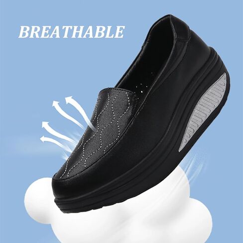 Women's Leather Platform Slip On Nurse Loafers Comfortable Lightweight Wedge Orthotic Sneakers Casual Rocker Shoes in Saudi Arabia