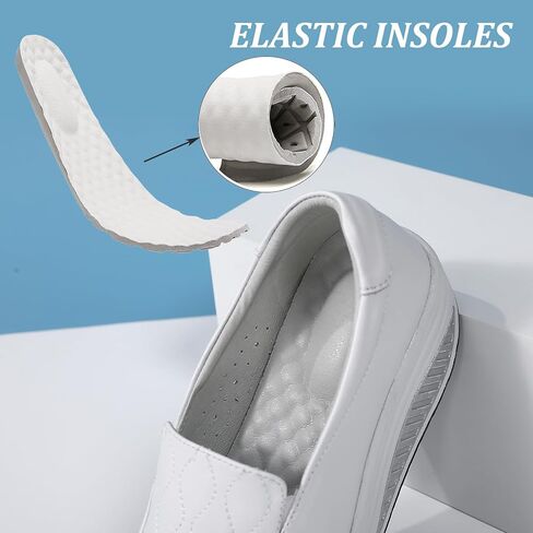 Women's Leather Platform Slip On Nurse Loafers Comfortable Lightweight Wedge Orthotic Sneakers Casual Rocker Shoes in Saudi Arabia