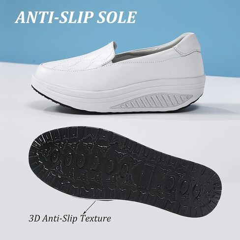 Women's Leather Platform Slip On Nurse Loafers Comfortable Lightweight Wedge Orthotic Sneakers Casual Rocker Shoes in Saudi Arabia