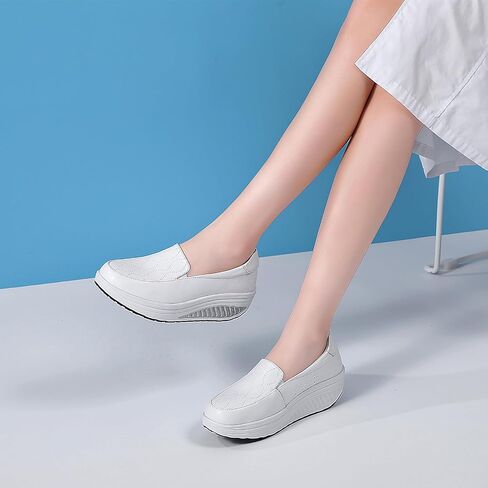 Women's Leather Platform Slip On Nurse Loafers Comfortable Lightweight Wedge Orthotic Sneakers Casual Rocker Shoes in Saudi Arabia