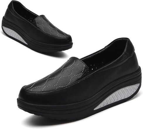 Women's Leather Platform Slip On Nurse Loafers Comfortable Lightweight Wedge Orthotic Sneakers Casual Rocker Shoes in Saudi Arabia