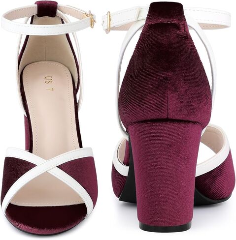 Perphy Open Toe Ankle Strap Chunky Heel Velvet Sandals for Women in Saudi Arabia
