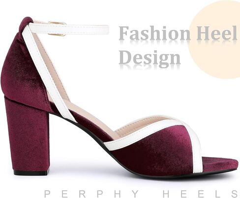 Perphy Open Toe Ankle Strap Chunky Heel Velvet Sandals for Women in Saudi Arabia