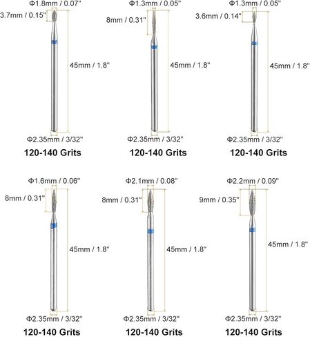 HARFINGTON 6pcs 120-140 Grits Diamond Grinding Bit 1.3/1.6/1.8/2.1/2.2mm Oval Head 2.35mm Shank Stone Sanding Drill Bits Rotary Tool for Ceramic Glass Nails Grinding Polishing in Saudi Arabia