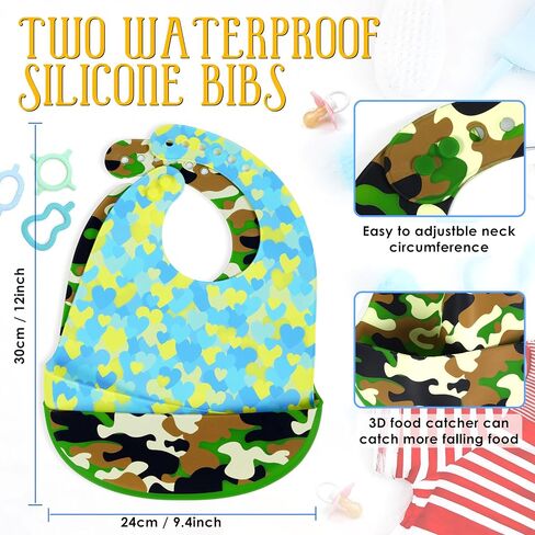 Pack of 2 Silicone Bibs for Babies and Toddlers | Kids Adjustable Soft Waterproof Silicone Bibs with Food Catcher in Saudi Arabia