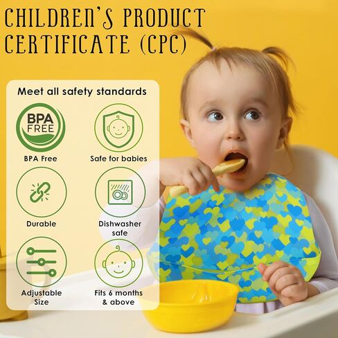 Pack of 2 Silicone Bibs for Babies and Toddlers | Kids Adjustable Soft Waterproof Silicone Bibs with Food Catcher in Saudi Arabia