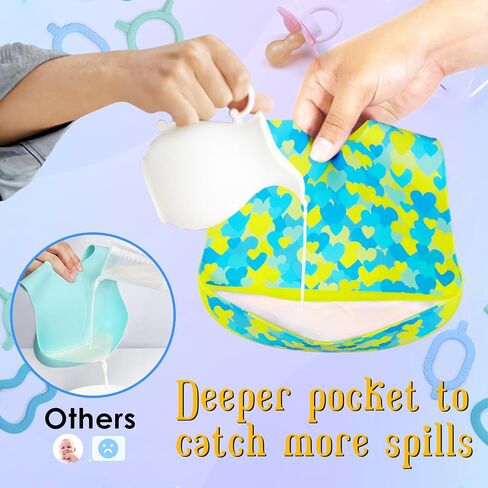 Pack of 2 Silicone Bibs for Babies and Toddlers | Kids Adjustable Soft Waterproof Silicone Bibs with Food Catcher in Saudi Arabia