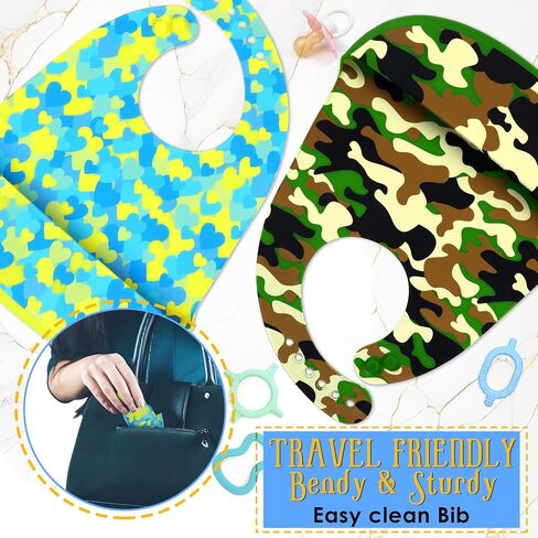 Pack of 2 Silicone Bibs for Babies and Toddlers | Kids Adjustable Soft Waterproof Silicone Bibs with Food Catcher in Saudi Arabia