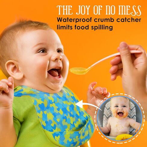Pack of 2 Silicone Bibs for Babies and Toddlers | Kids Adjustable Soft Waterproof Silicone Bibs with Food Catcher in Saudi Arabia