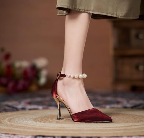 Yooprettyz Women d’Orsay مثير الكعب العالي أحذية الزفاف المسائية مع لؤلؤة حزام مضخة الزفاف الرسمية in Saudi Arabia