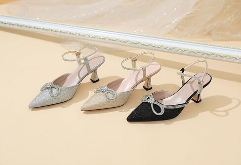 Joseywade Rhinestone Bow Heels Women Found Toe Low Heel Pumps مضخات قابلة للتعديل في الكاحل الزفاف أحذية حفل زفاف in Kuwait