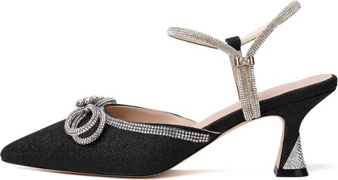 Joseywade Rhinestone Bow Heels Women Found Toe Low Heel Pumps مضخات قابلة للتعديل في الكاحل الزفاف أحذية حفل زفاف in Kuwait