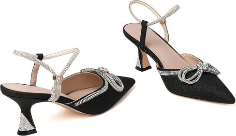 Joseywade Rhinestone Bow Heels Women Found Toe Low Heel Pumps مضخات قابلة للتعديل في الكاحل الزفاف أحذية حفل زفاف in Kuwait