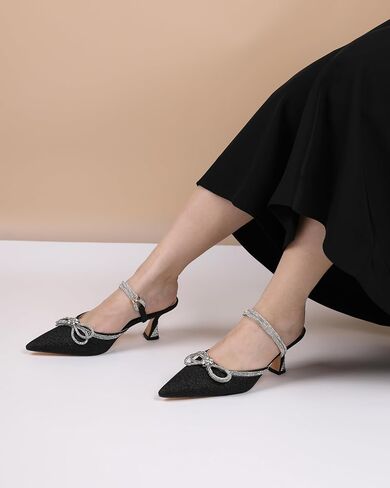 Joseywade Rhinestone Bow Heels Women Found Toe Low Heel Pumps مضخات قابلة للتعديل في الكاحل الزفاف أحذية حفل زفاف in Kuwait