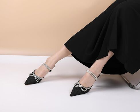 Joseywade Rhinestone Bow Heels Women Found Toe Low Heel Pumps مضخات قابلة للتعديل في الكاحل الزفاف أحذية حفل زفاف in Kuwait