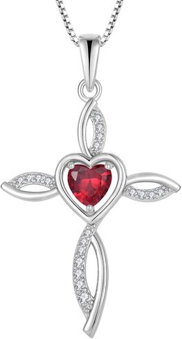 Cross Pendant 925 Sterling Silver Birthstone Infinity Loop Cross Necklace Heart-shaped Birthstone Cross in Kuwait