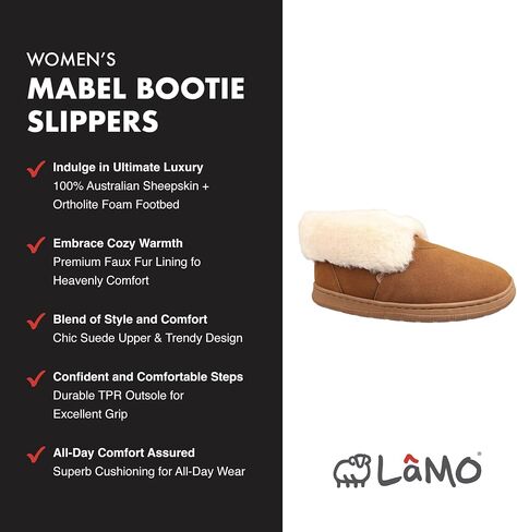Lamo Women's Mabel Bootie Slippers for Women - Premium Suede Upper, Luxurious Faux Fur Lining, Ortholite Foam Footbed with Australian Sheepskin, New Upgraded Women's Bootie in Saudi Arabia