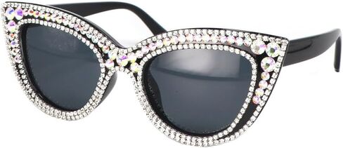FUPRECIOUS Cat Eye Sunglasses Bling Rhinestones Crystal Black Plastic Frame Eyewear in Kuwait