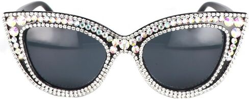 FUPRECIOUS Cat Eye Sunglasses Bling Rhinestones Crystal Black Plastic Frame Eyewear in Kuwait
