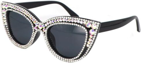 FUPRECIOUS Cat Eye Sunglasses Bling Rhinestones Crystal Black Plastic Frame Eyewear in Kuwait