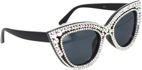 FUPRECIOUS Cat Eye Sunglasses Bling Rhinestones Crystal Black Plastic Frame Eyewear in Kuwait