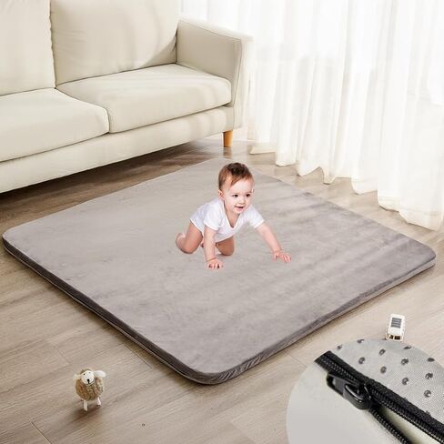 Extra Thick Memory Foam Baby Play Mat for Floor, 50" x 50" Play Mat for Playpen, Tummy Time Playmat with Removable Washable Cover for Toddlers, Infants, Kids(Grey) in Kuwait
