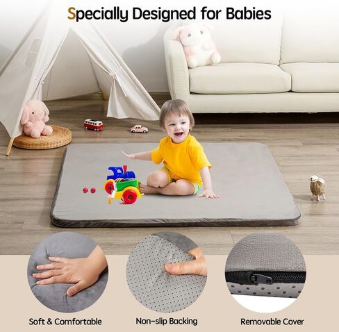 Extra Thick Memory Foam Baby Play Mat for Floor, 50" x 50" Play Mat for Playpen, Tummy Time Playmat with Removable Washable Cover for Toddlers, Infants, Kids(Grey) in Kuwait