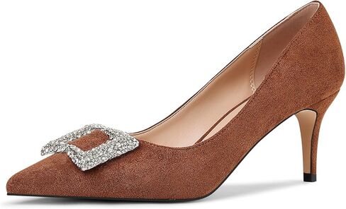 Women's Rhinestones Buckle Pumps Pointed Toe Kitten Heels Dress Shoes in Kuwait