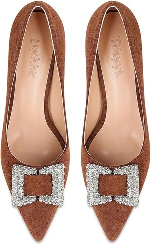 Women's Rhinestones Buckle Pumps Pointed Toe Kitten Heels Dress Shoes in Kuwait