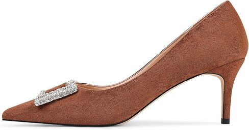 Women's Rhinestones Buckle Pumps Pointed Toe Kitten Heels Dress Shoes in Kuwait